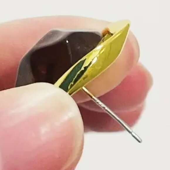 NEW Yellow goldtone amber resin earrings 925 silver posts - Picture 3 of 3